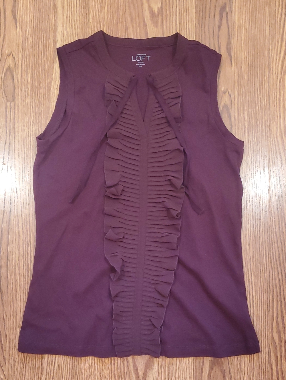 LOFT Sleeveless Ruffle-Front Camisole - Deep Wine With Strings You Can Tie Bow